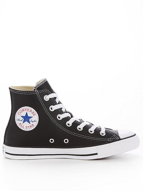 Arriba 49+ imagen black and white leather high top converse