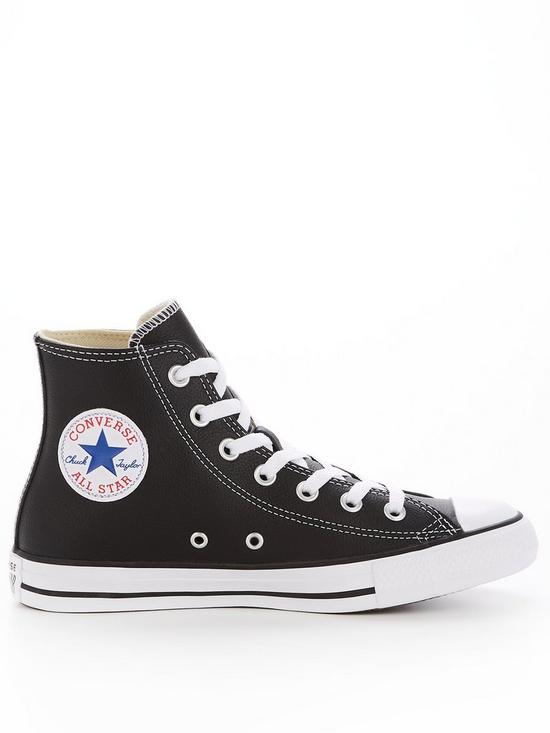 front image of converse-womens-leather-hi-trainers-black