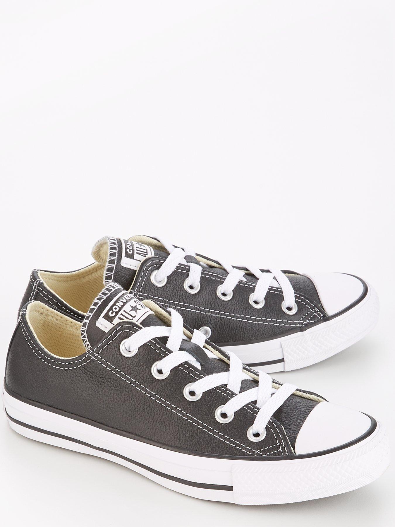 Converse all star ox black leather store womens trainers