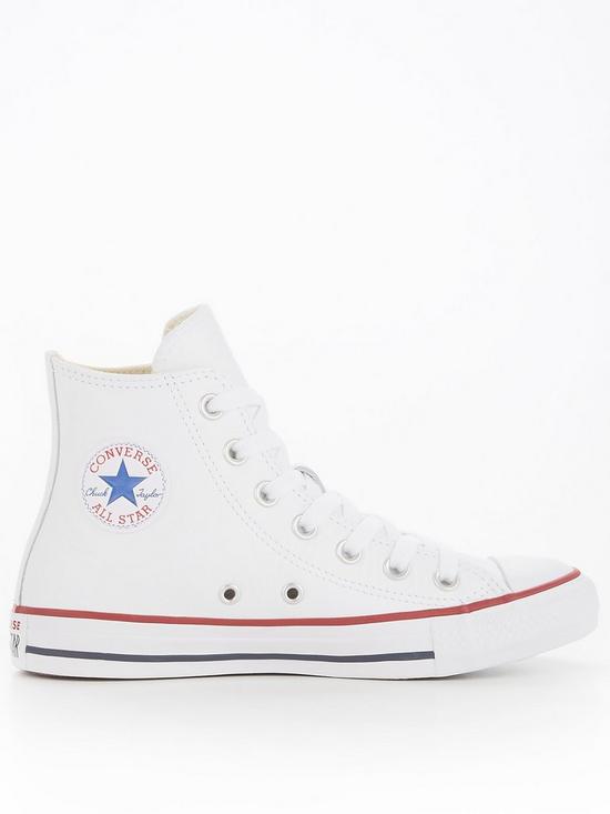 front image of converse-womens-leather-hi-trainers-whiteblack