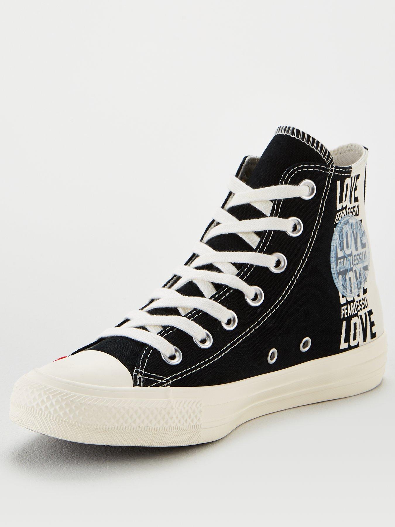 black and red high top converse