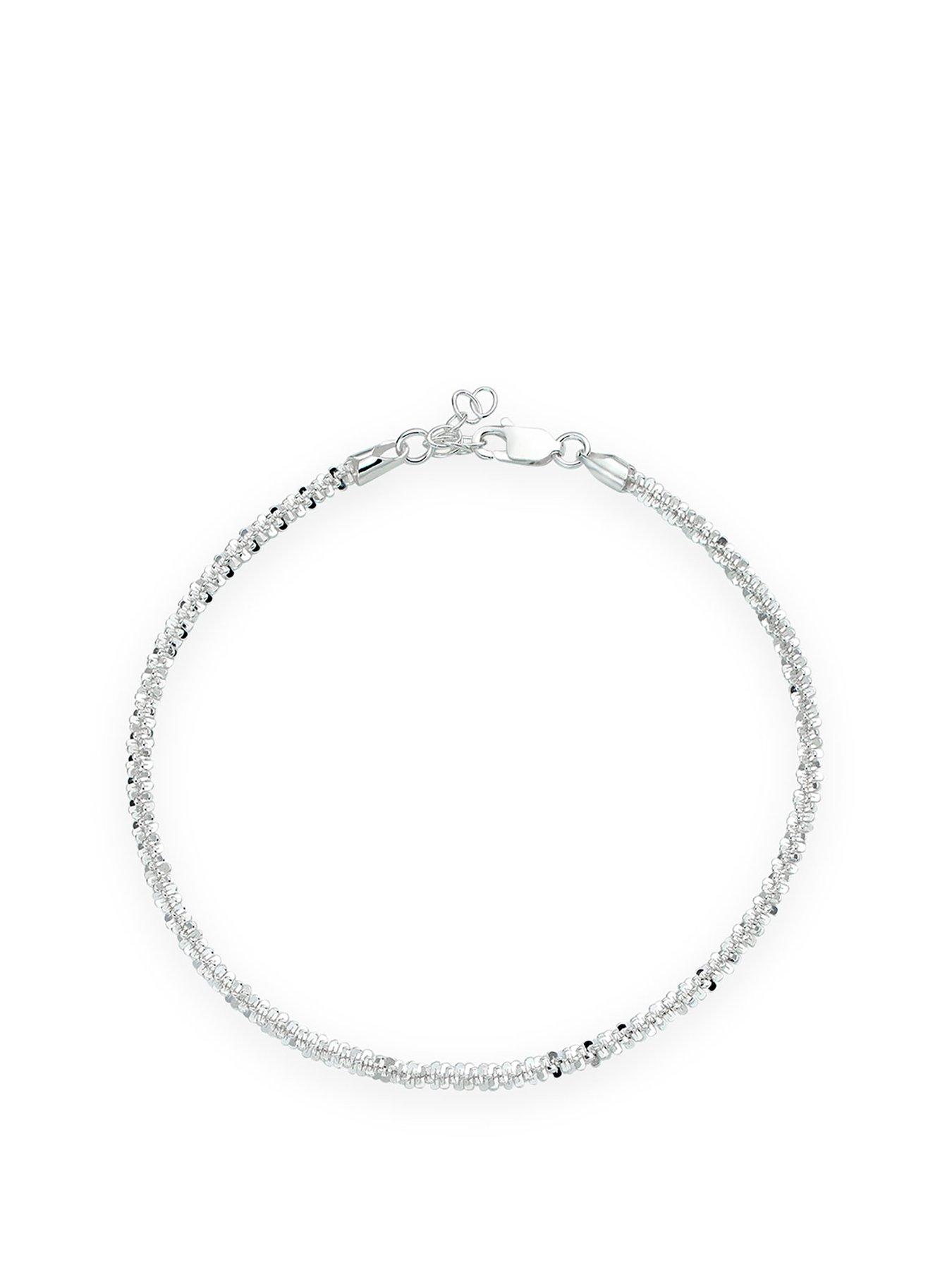 undefined Crafted Silver Sparkle Twist Single Anklet, With Delicate Chain