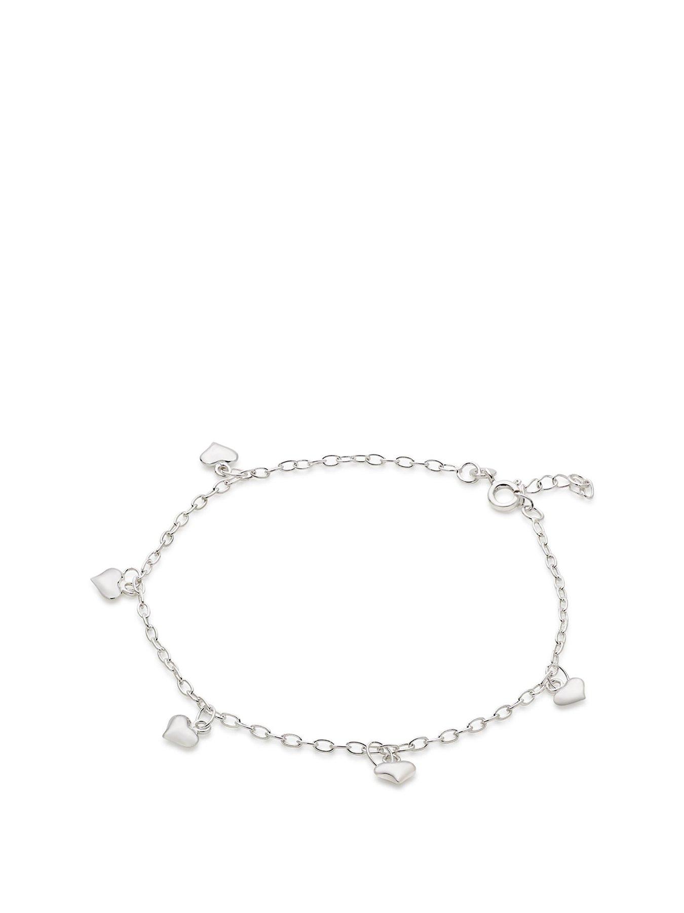 undefined Silver Heart Single Anklet - Beautiful, Sparkle Cut Effect