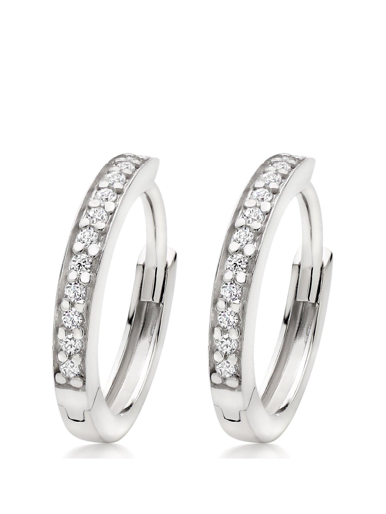 undefined Silver Cubic Zirconia Hoop Earrings