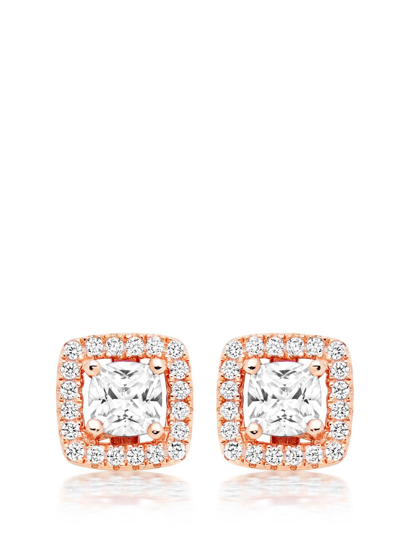 Jewellery & watches Silver Rose Gold Plated Cubic Zirconia Halo Stud Earrings