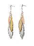  image of beaverbrooks-silver-three-colour-gold-plated-feather-drop-earrings
