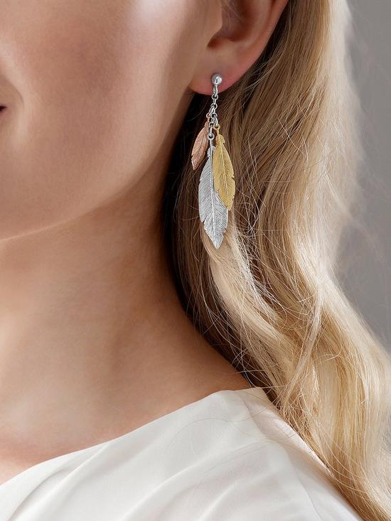 stillFront image of beaverbrooks-silver-three-colour-gold-plated-feather-drop-earrings