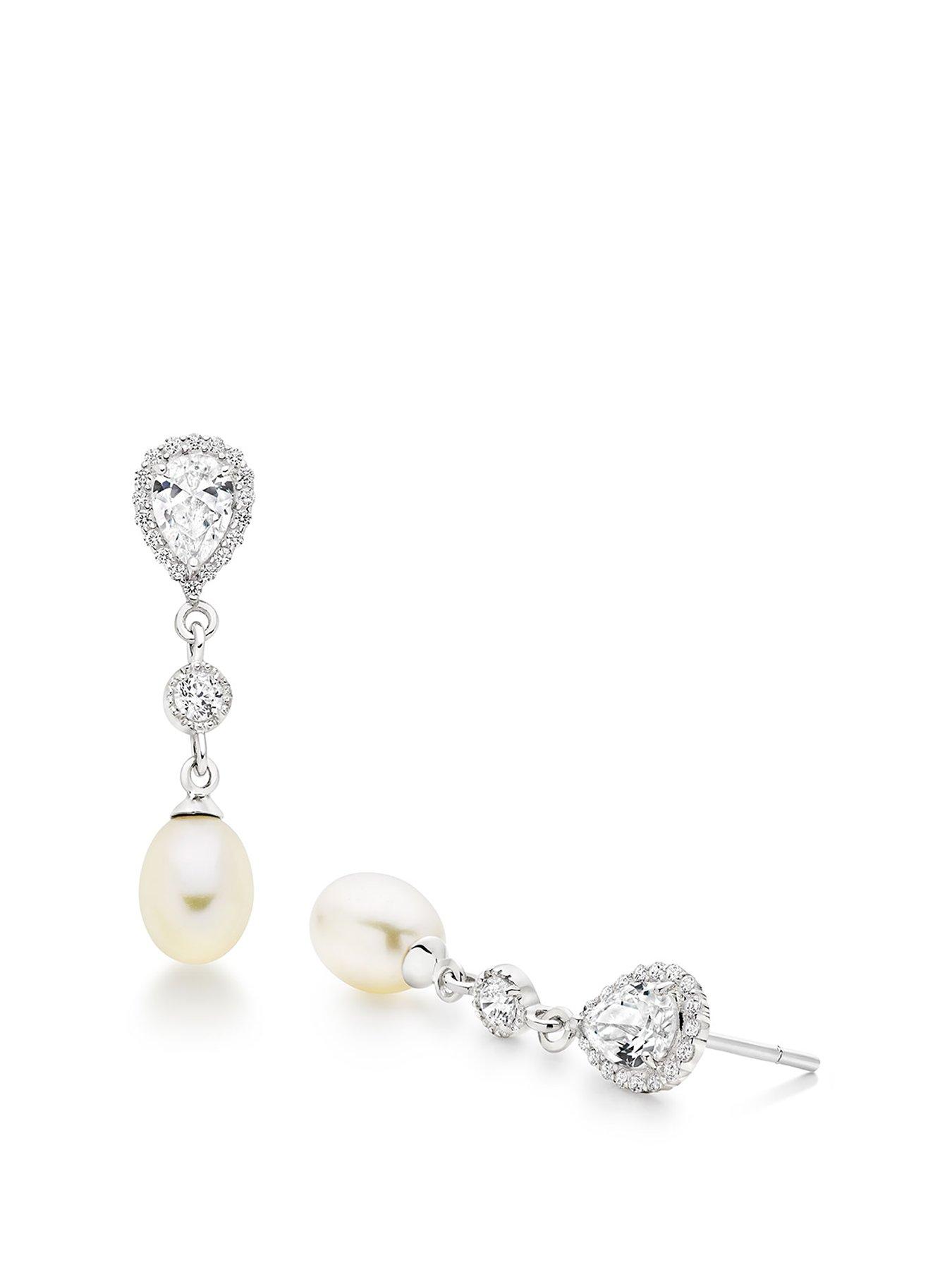 Jewellery & watches Silver Freshwater Cultured Pearl Cubic Zirconia Drop Earrings