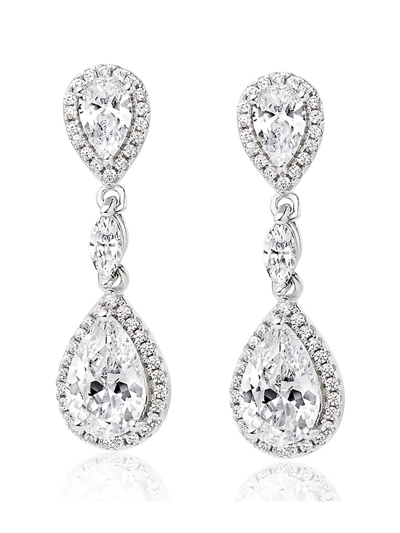 undefined Silver Cubic Zirconia Halo Drop Earrings