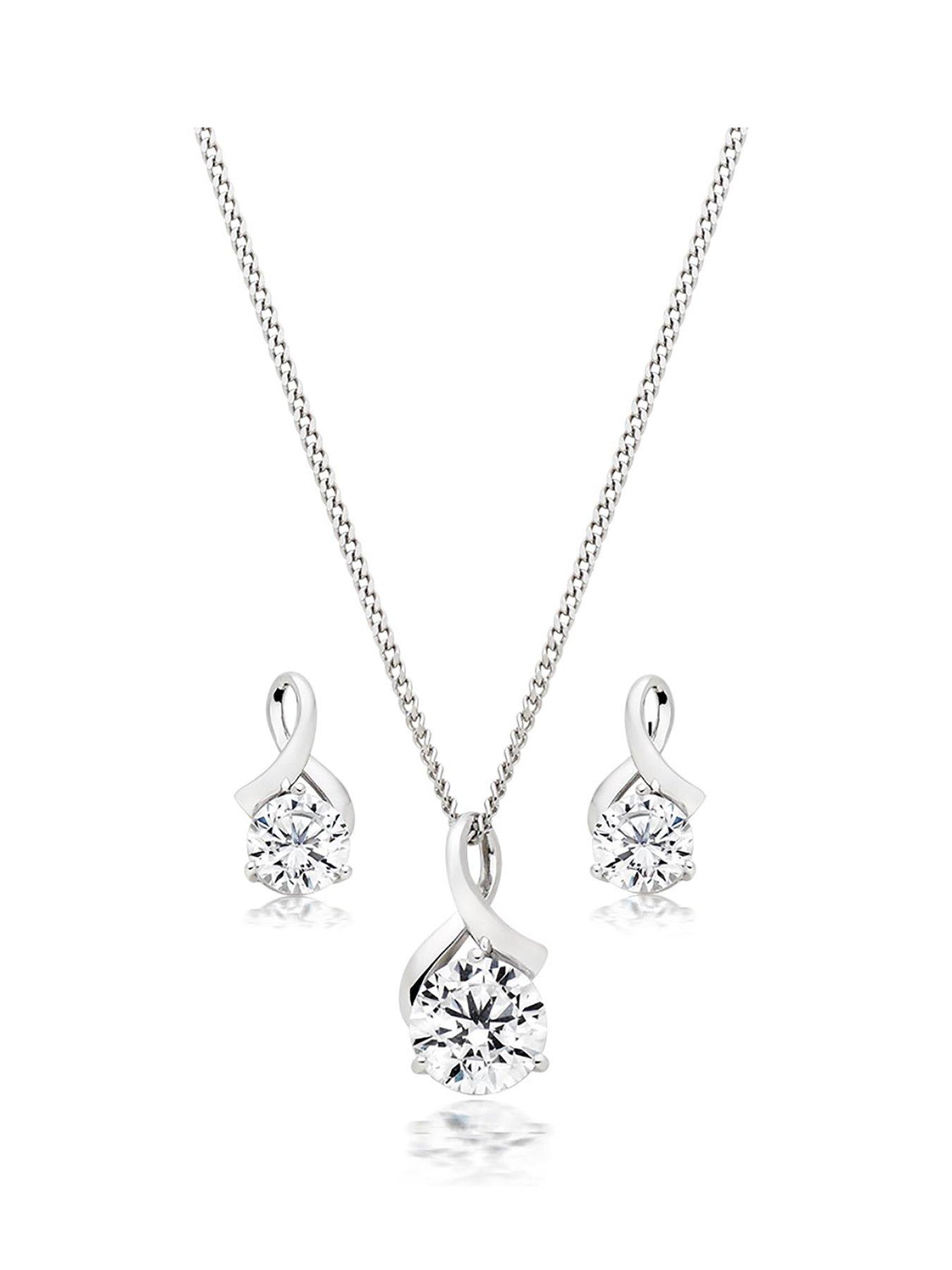 Beaverbrooks 9ct White Gold Cubic Zirconia Pendant and Earrings Set