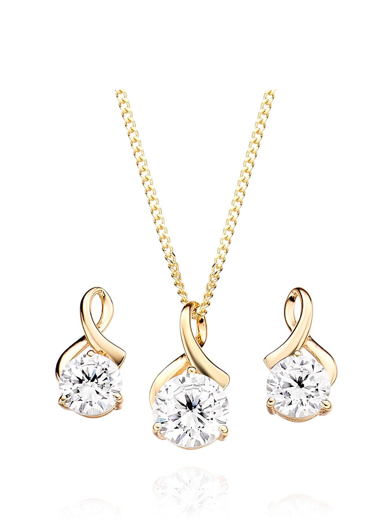Beaverbrooks 9ct Gold Cubic Zirconia Pendant and Earrings Set