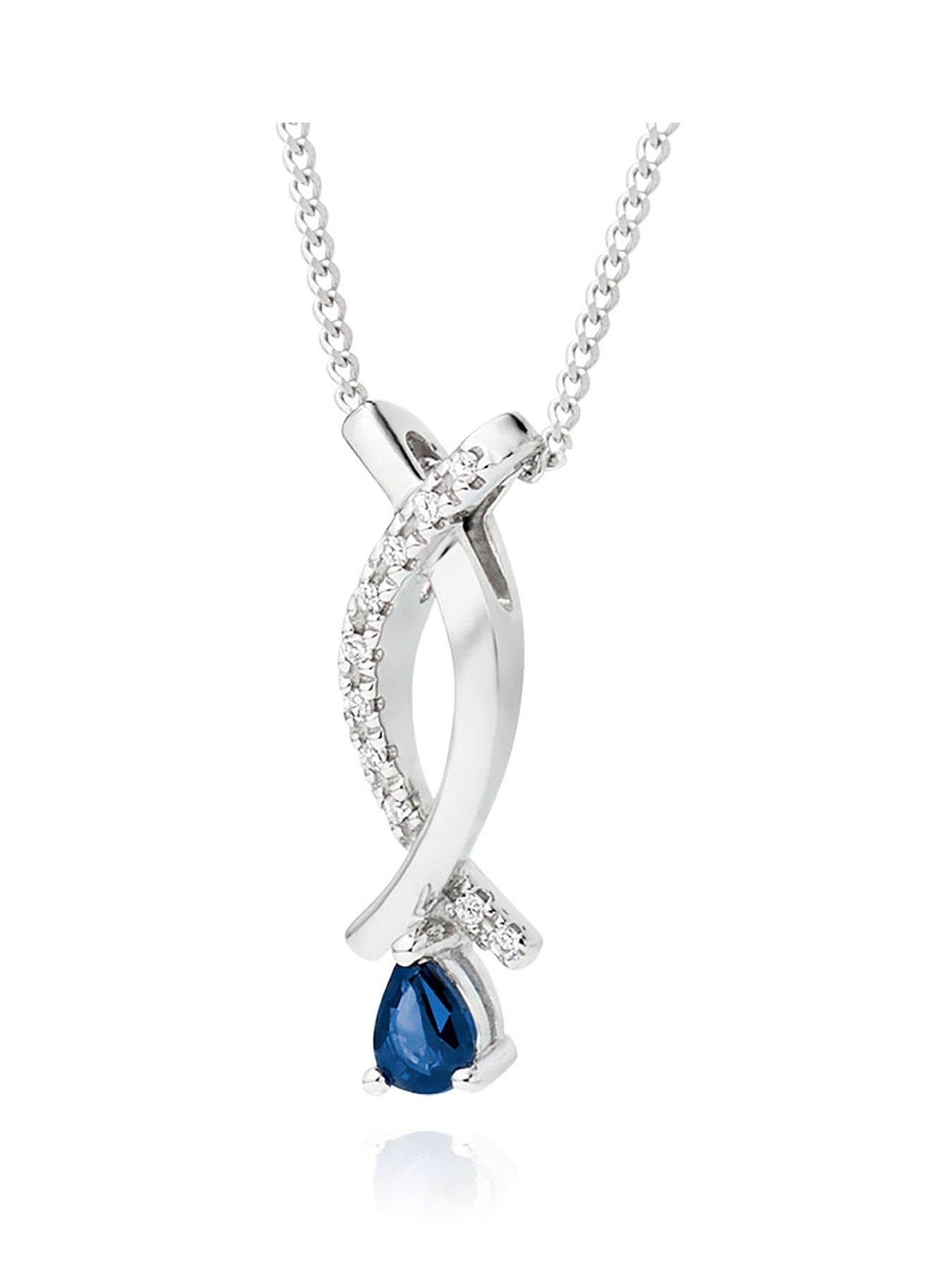 9ct White Gold Sapphire and Diamond Pendant