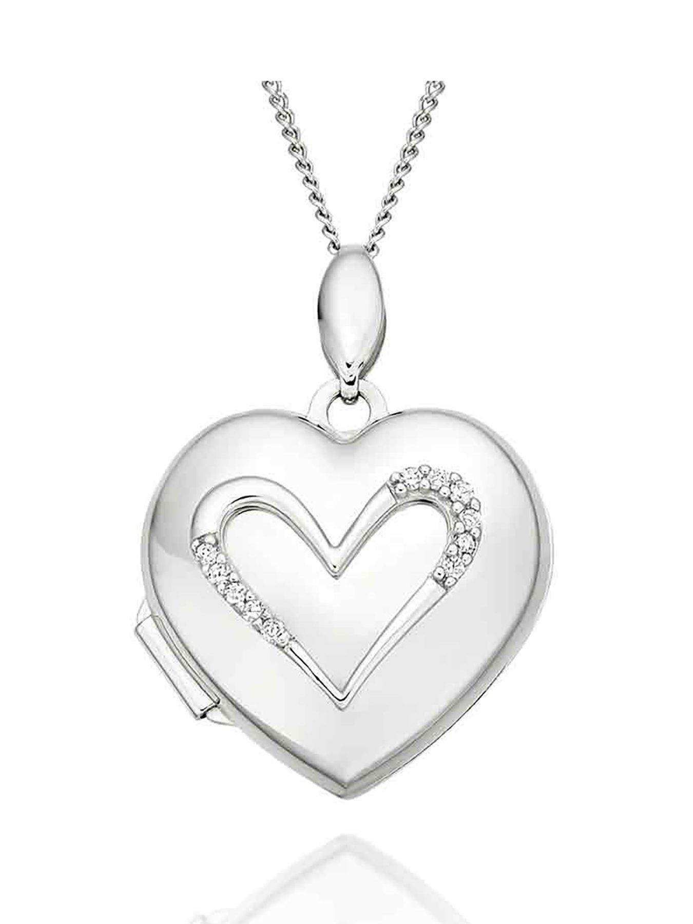 Jewellery & watches 9ct White Gold Diamond Heart Locket