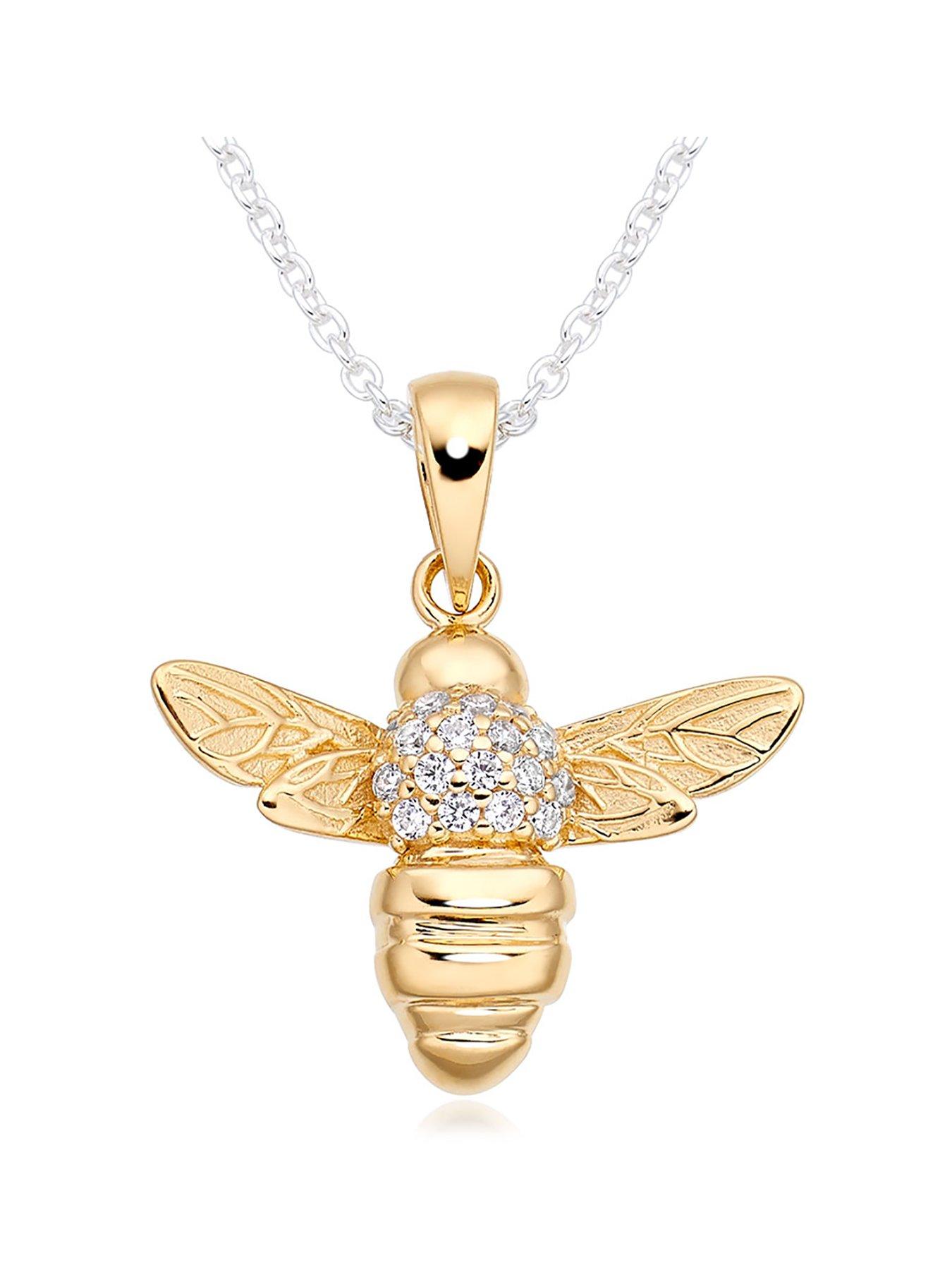 Women Silver Gold Plated Cubic Zirconia Bee Pendant