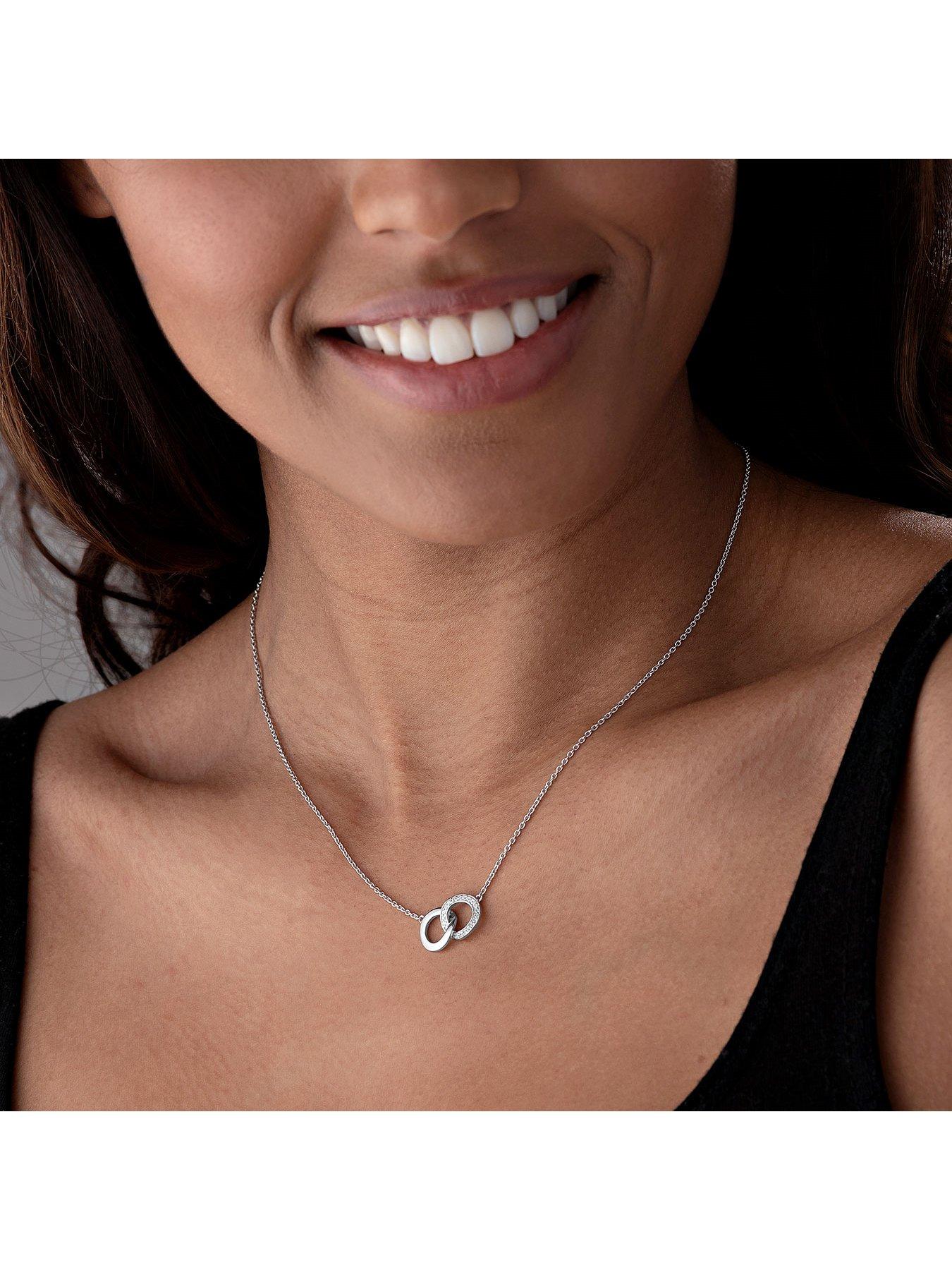 Silver Cubic Zirconia Double Heart Necklace