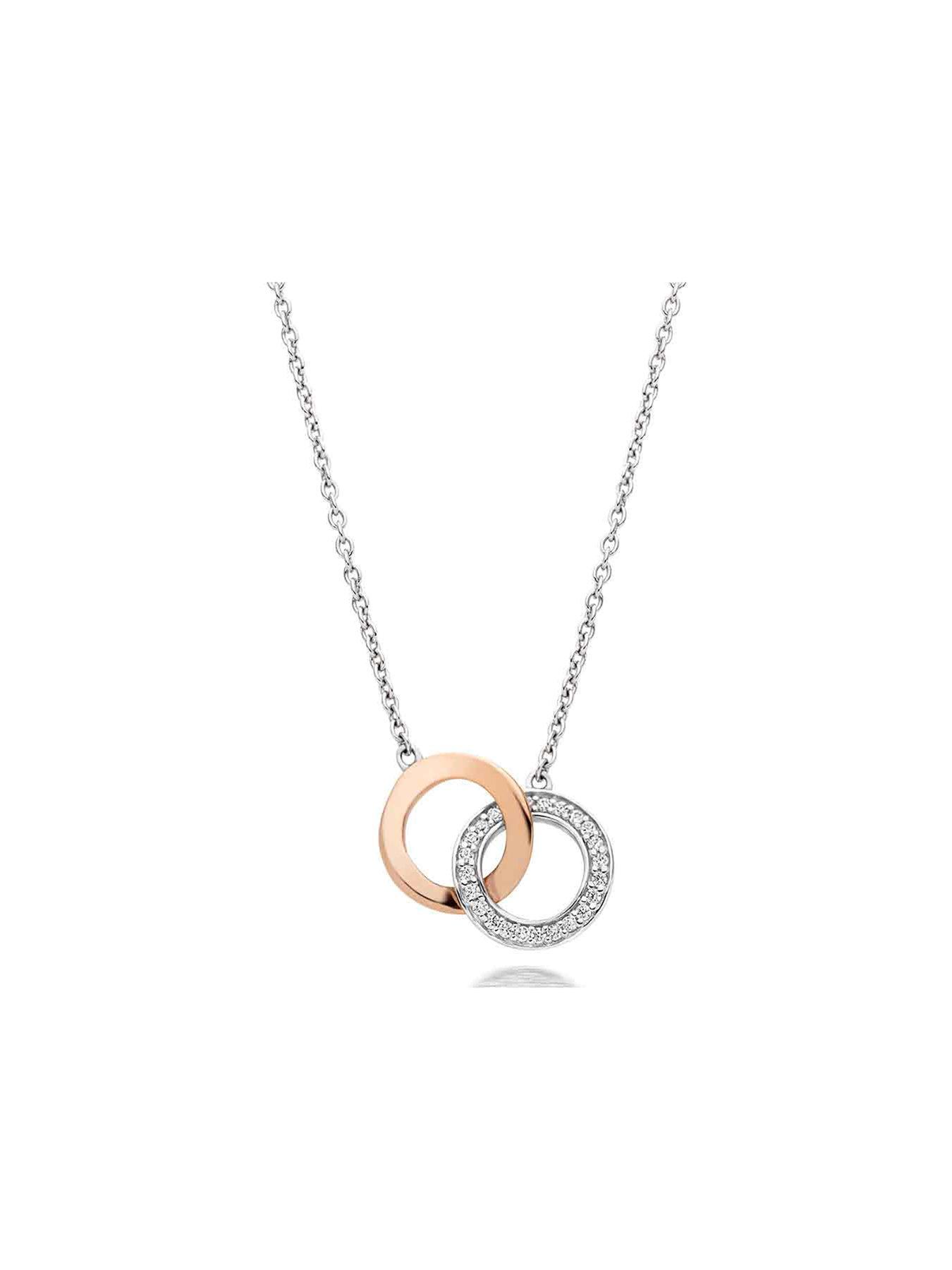Image 3 of 4 of Beaverbrooks Silver and Rose Gold Plated Cubic Zirconia Double Circle Necklace