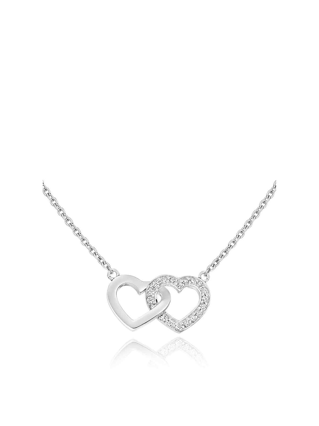 Silver Cubic Zirconia Double Heart Necklace