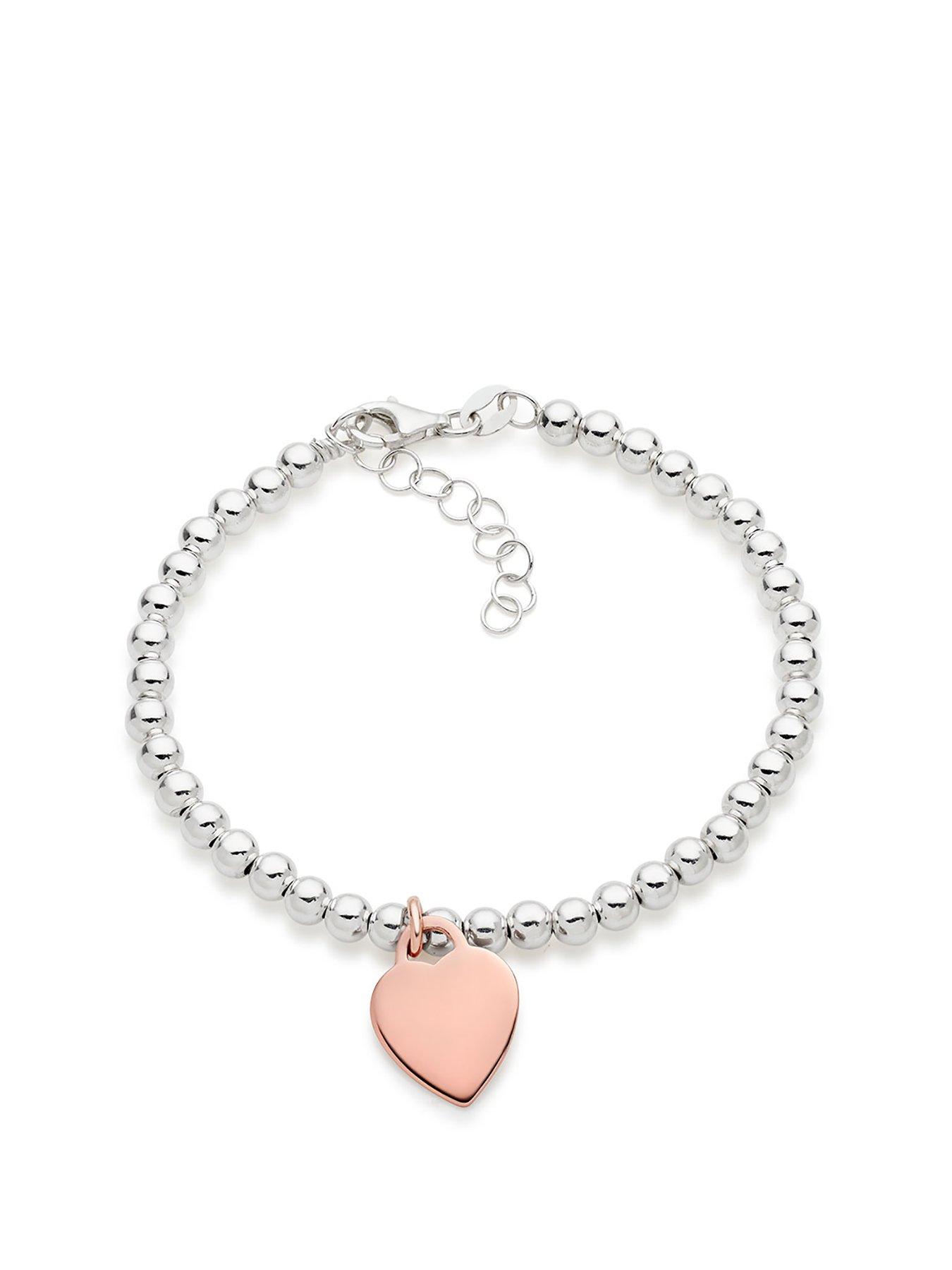  Silver and Rose Gold Plated Heart Ball Bracelet