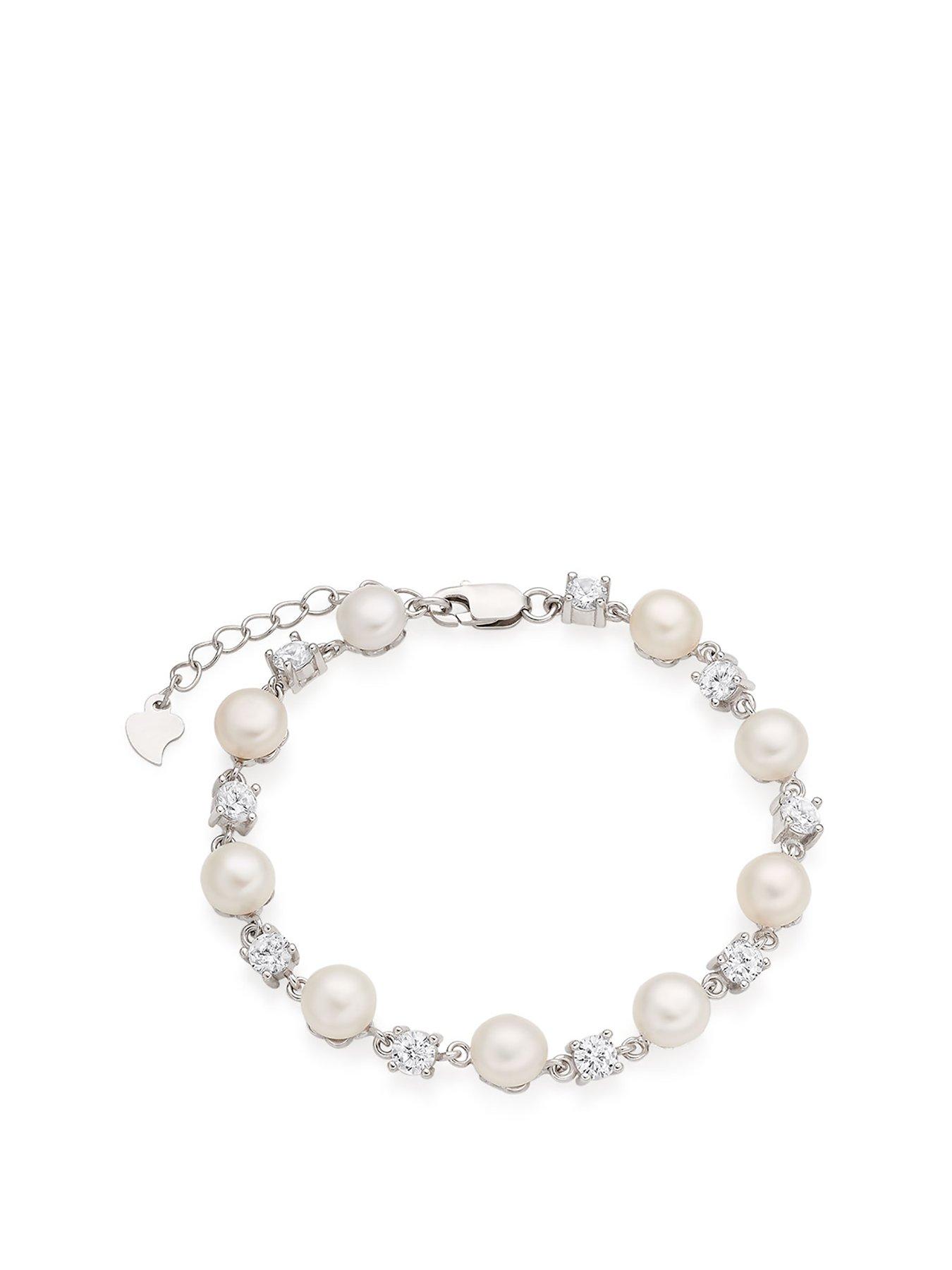  Silver Cubic Zirconia and Freshwater Pearl Bracelet