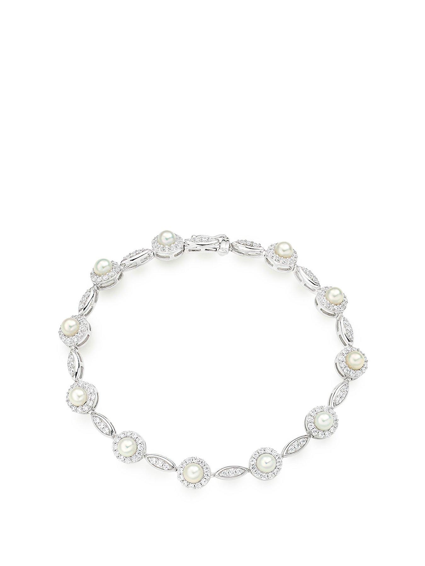 Women Silver Pearl and Cubic Zirconia Bracelet