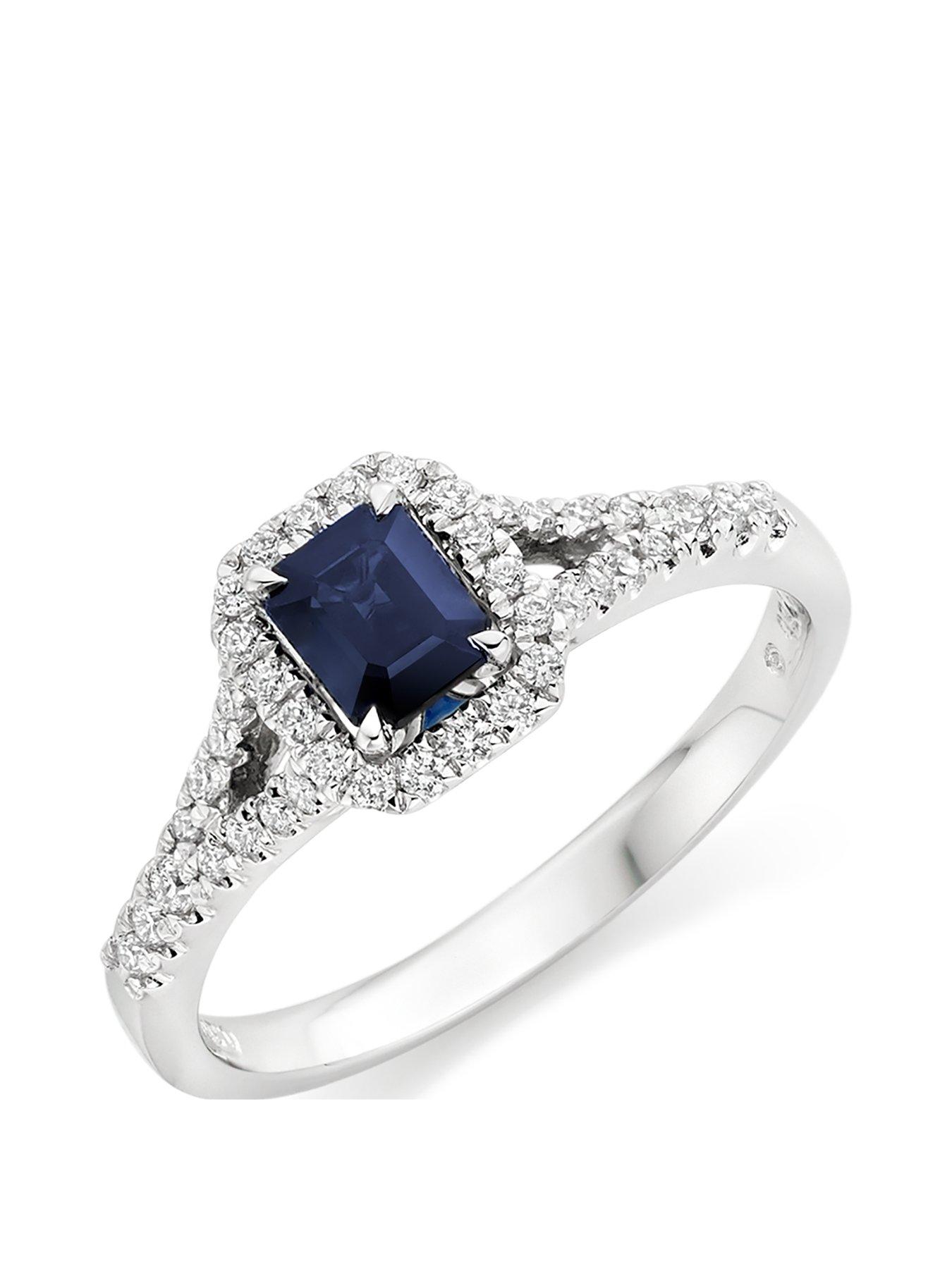 Beaverbrooks 18ct White Gold Diamond and Sapphire Cluster Ring