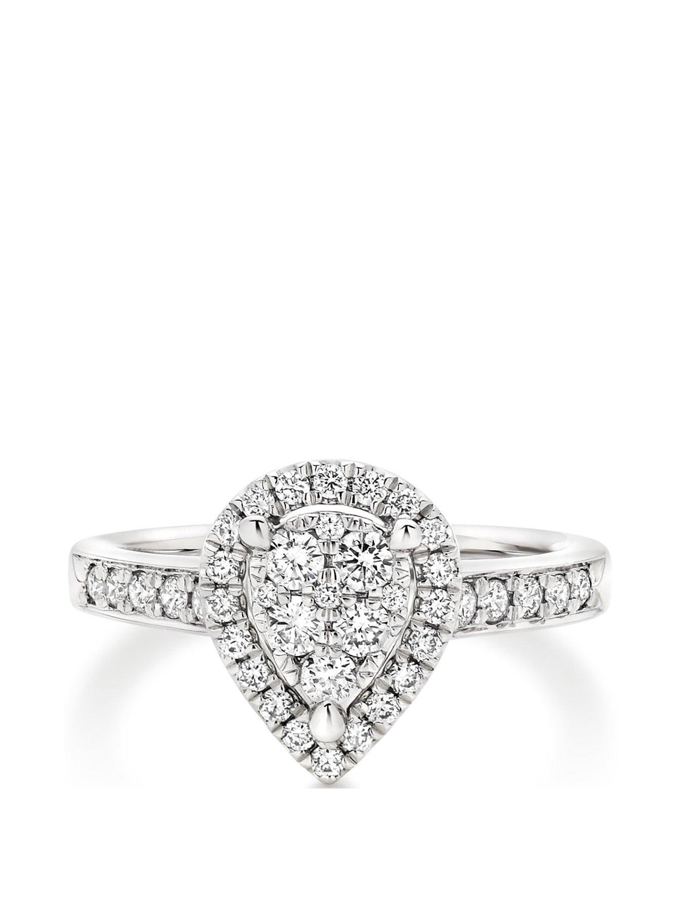 Beaverbrooks Platinum Diamond Pear Shaped Cluster Halo Ring Very