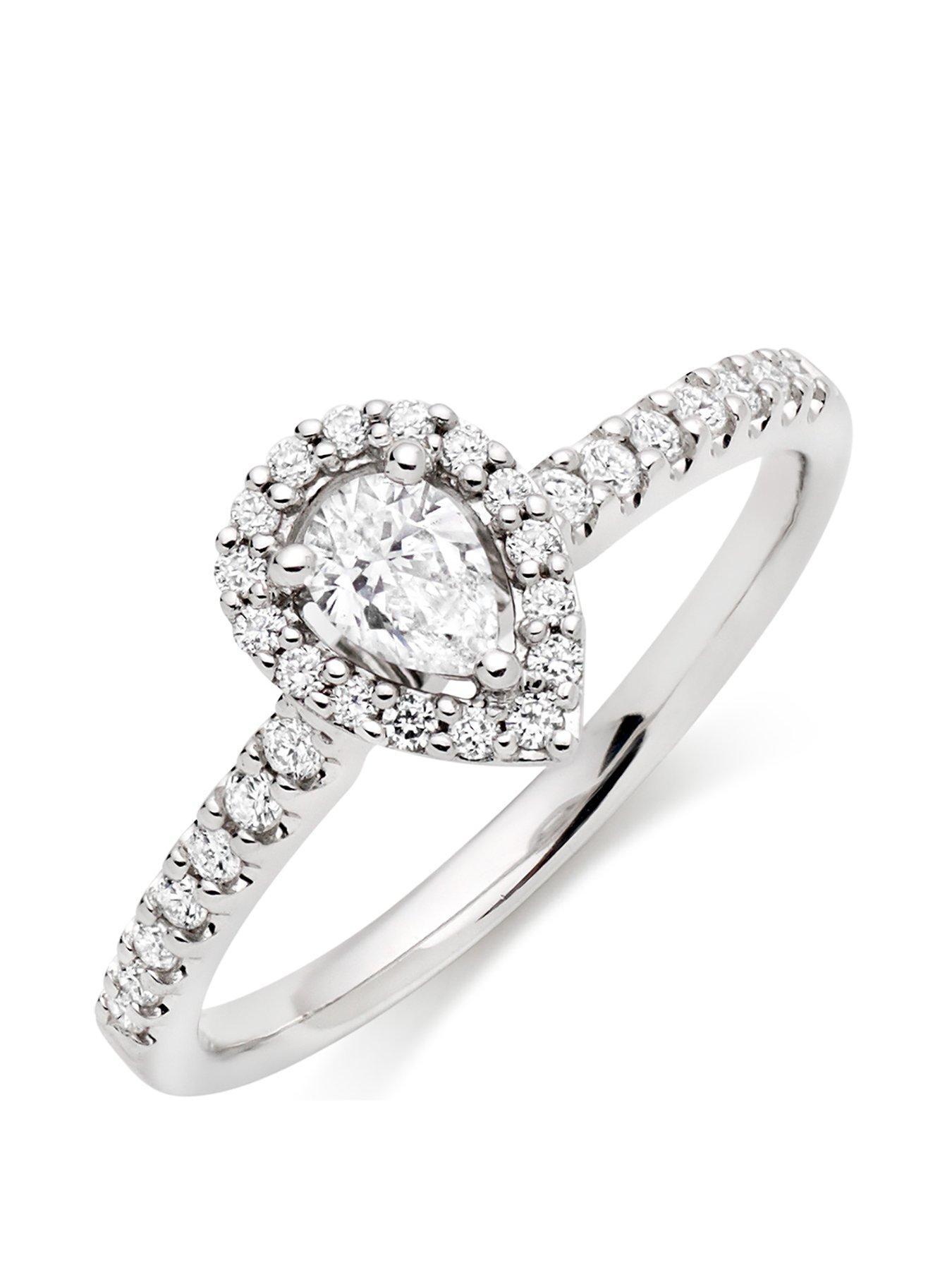 Beaverbrooks 18ct White Gold Diamond Pear Shaped Halo Ring
