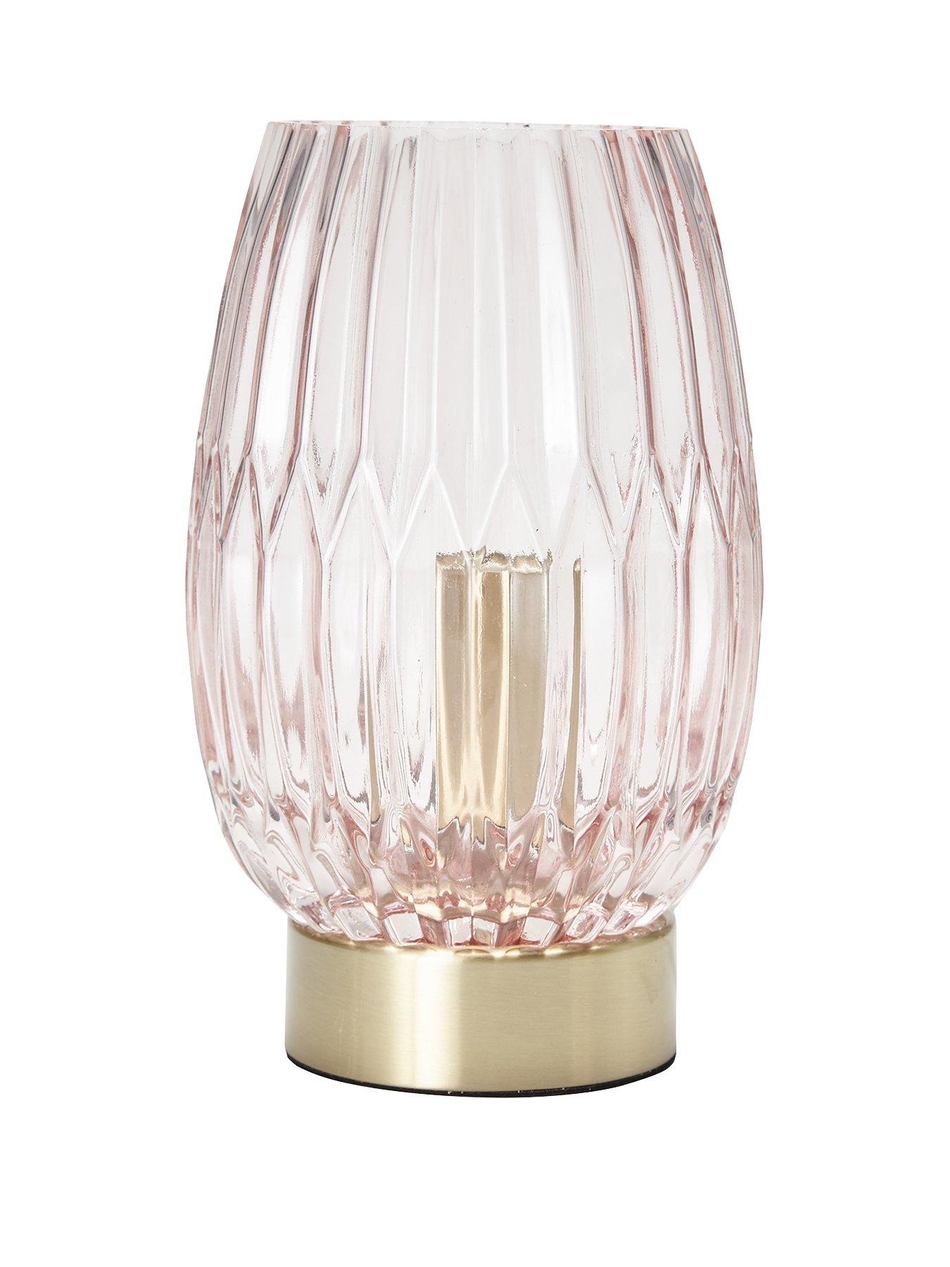 Product photograph of Very Home Daphne Ribbed Touch Table Lamp - Pink from very.co.uk