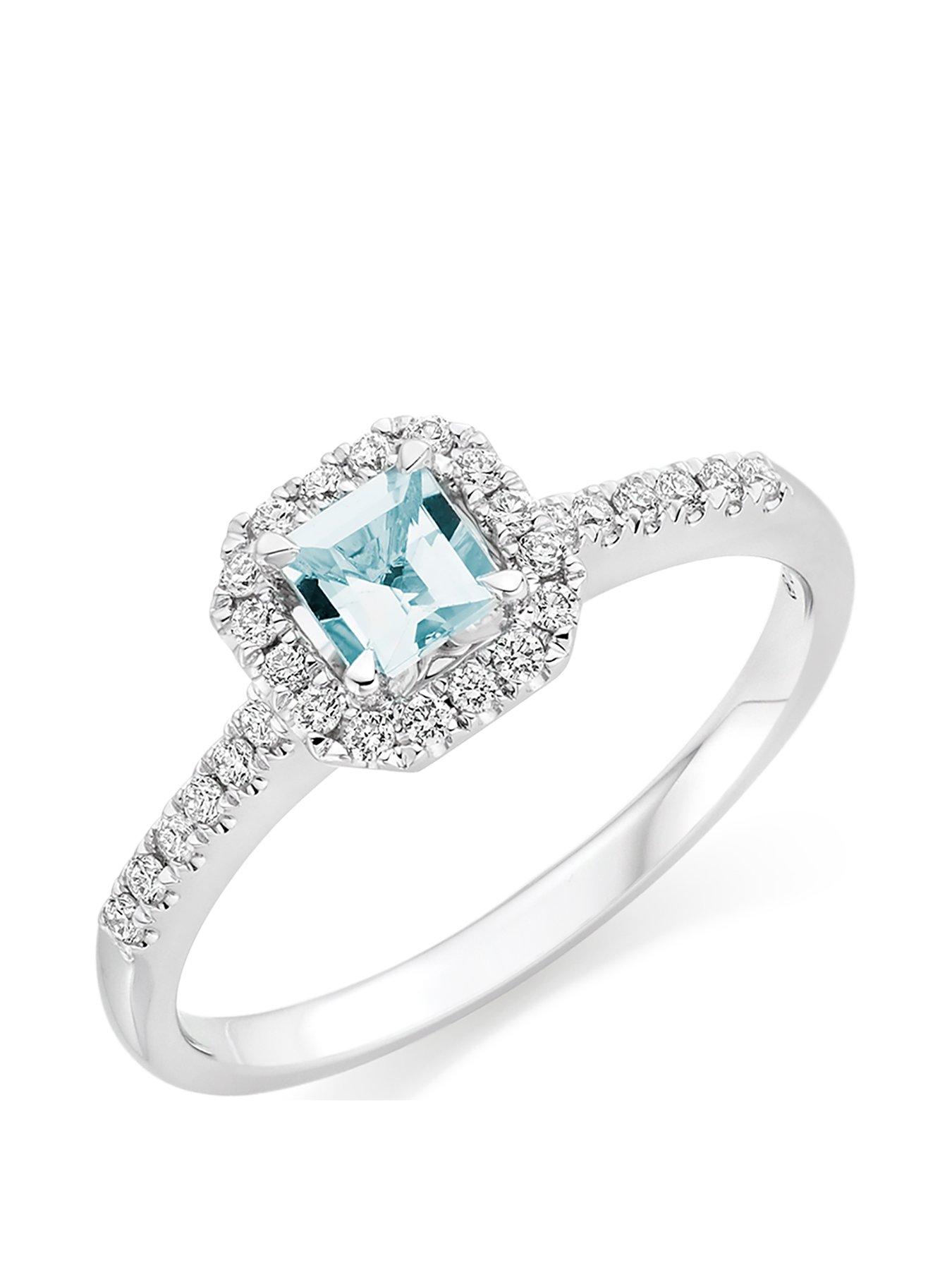Beaverbrooks 18ct White Gold Diamond and Aquamarine Ring