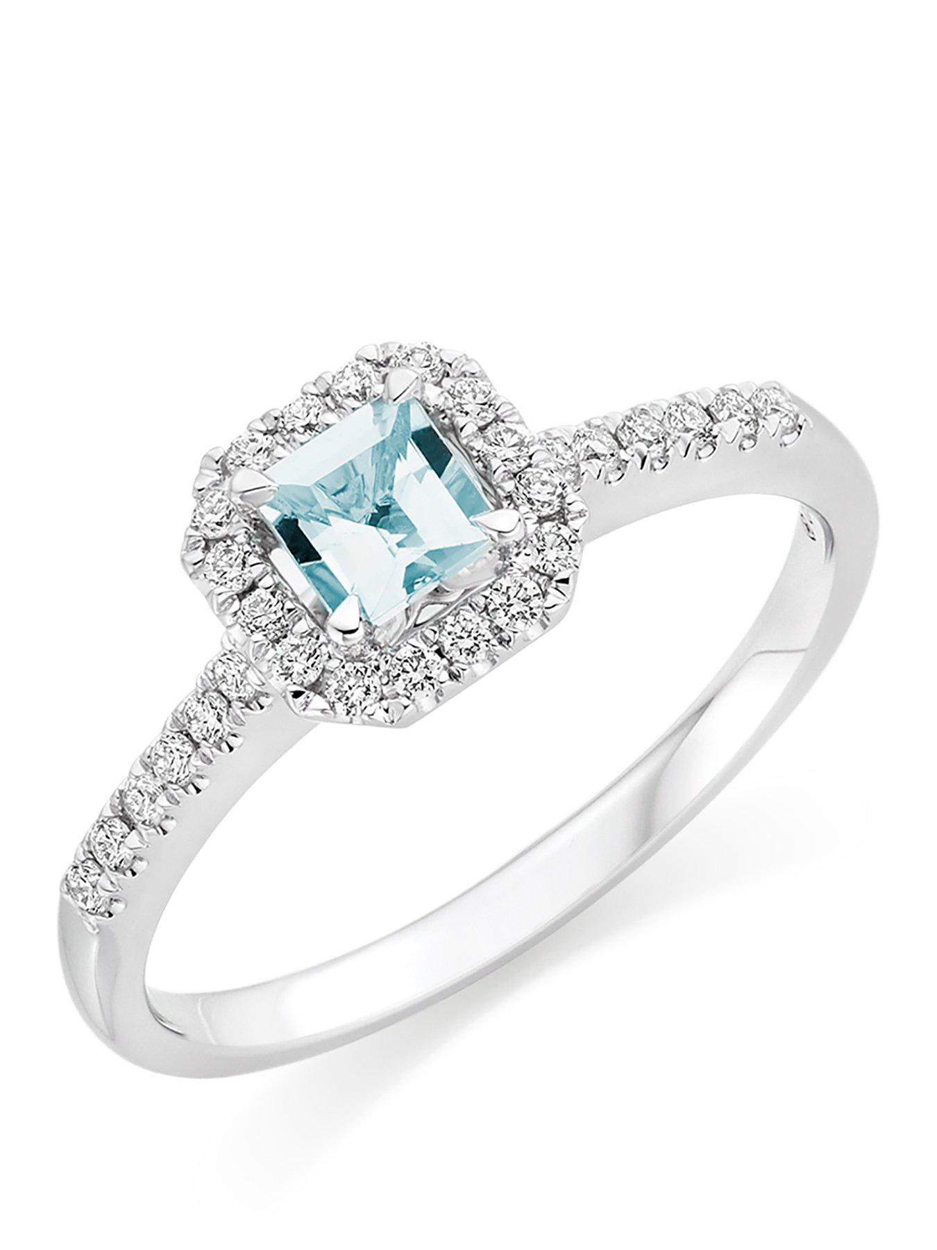 Beaverbrooks 18ct White Gold Diamond and Aquamarine Ring