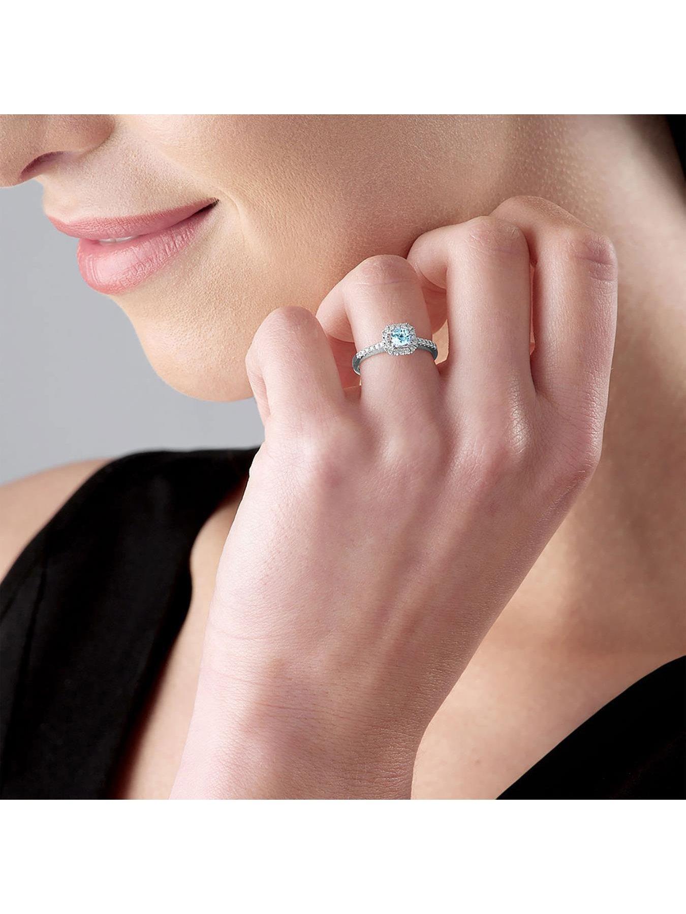 Image 5 of 6 of Beaverbrooks 18ct White Gold Diamond and Aquamarine Ring