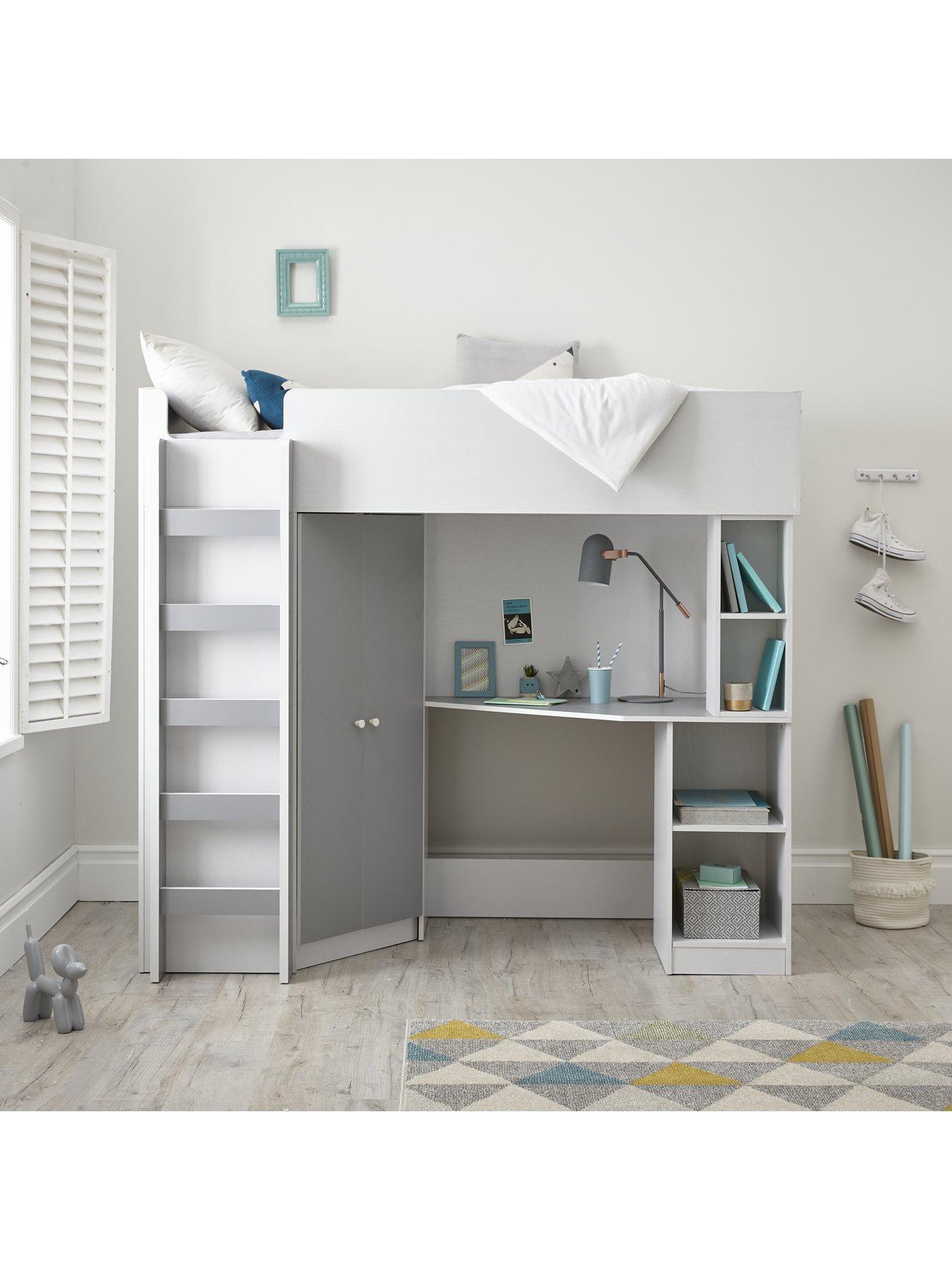 Miami Fresh High Sleeper Bed With Desk Wardrobe And Shelves