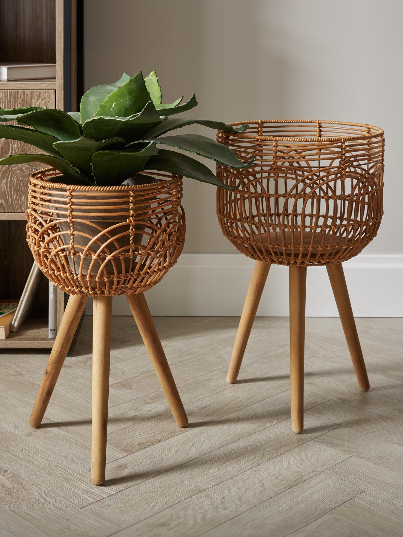 Very Home Rattan-Style Standing Planters - Set of 2