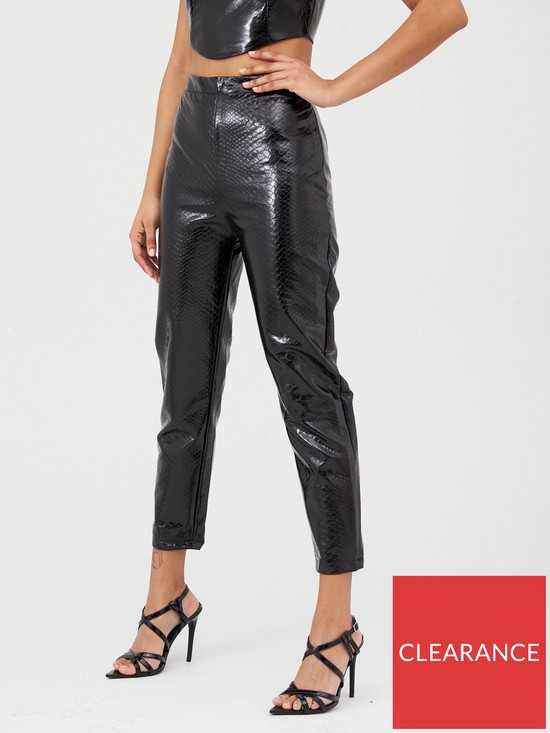 front image of in-the-style-croc-pu-trousers-black