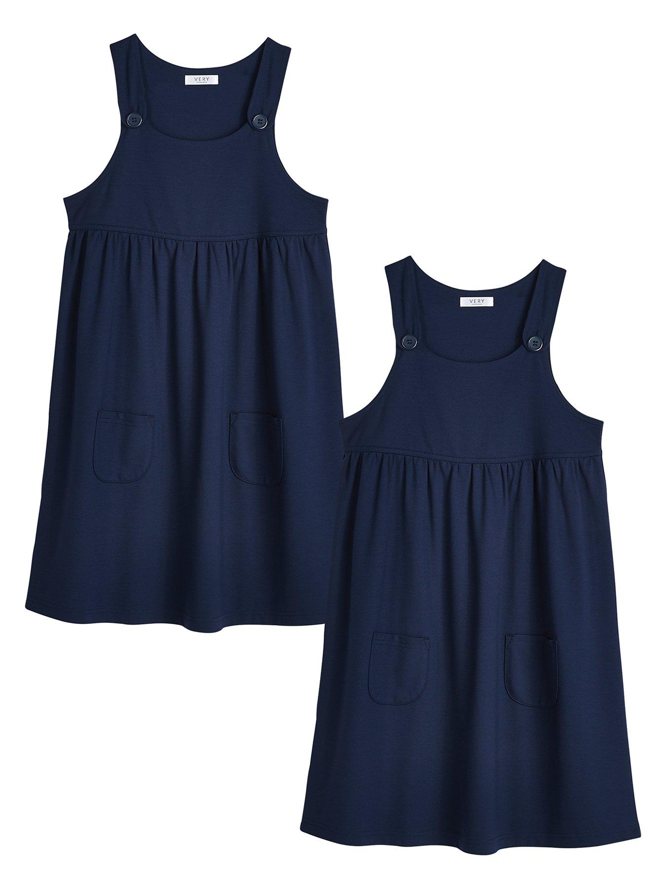 V by Very Girls 2 Pack Jersey School Pinafore Navy Very