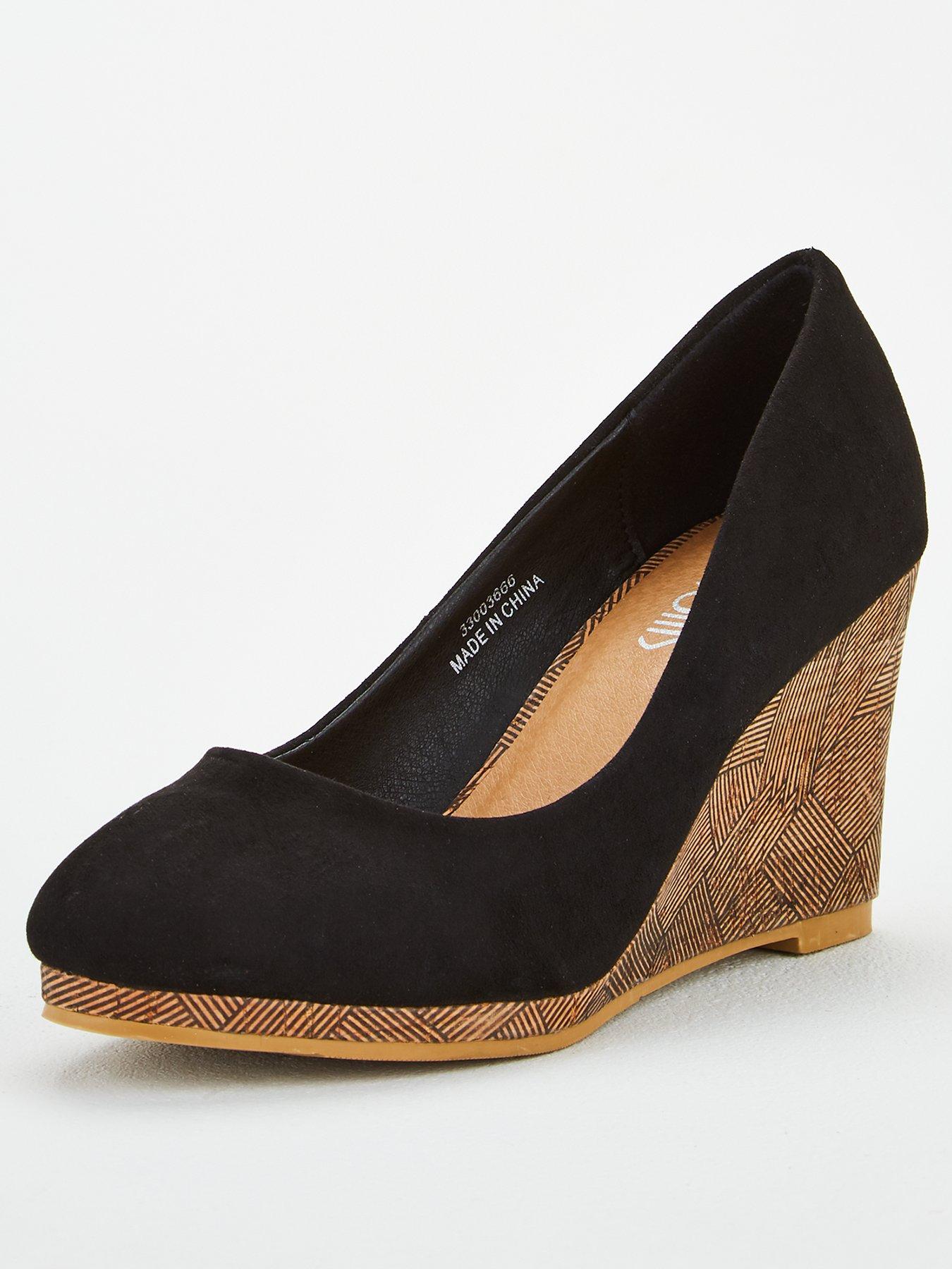 black suede wedge court shoes