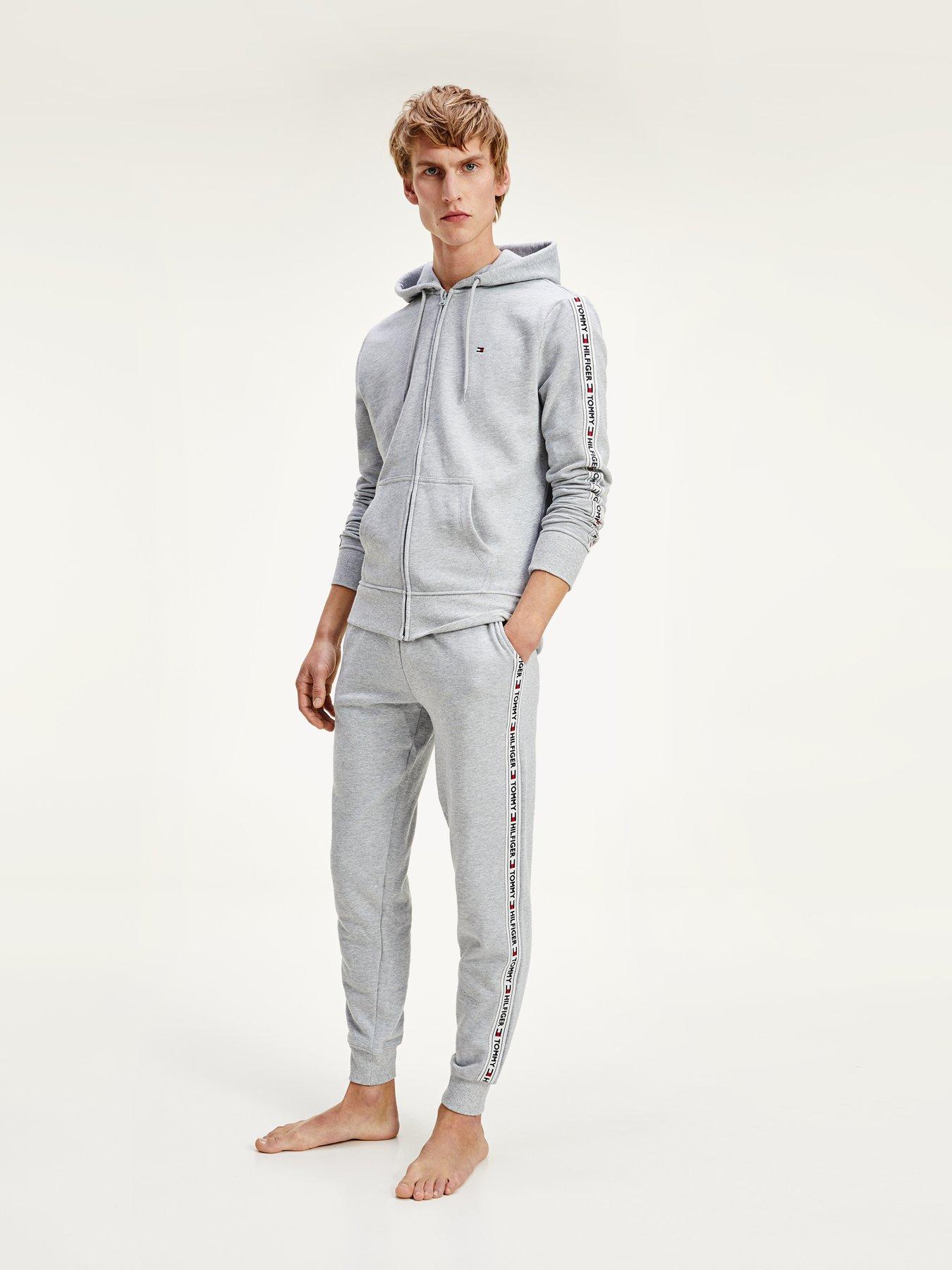 tommy hilfiger taped sleeve grey hoodie