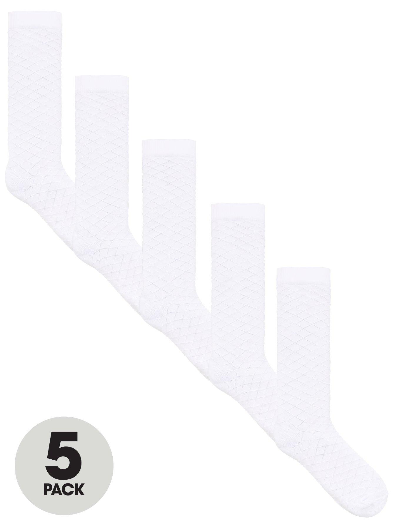 Image 1 of 3 of Everyday Girls 5 Pack Knee Length&nbsp;Diamond Filet Stitch School Socks - White