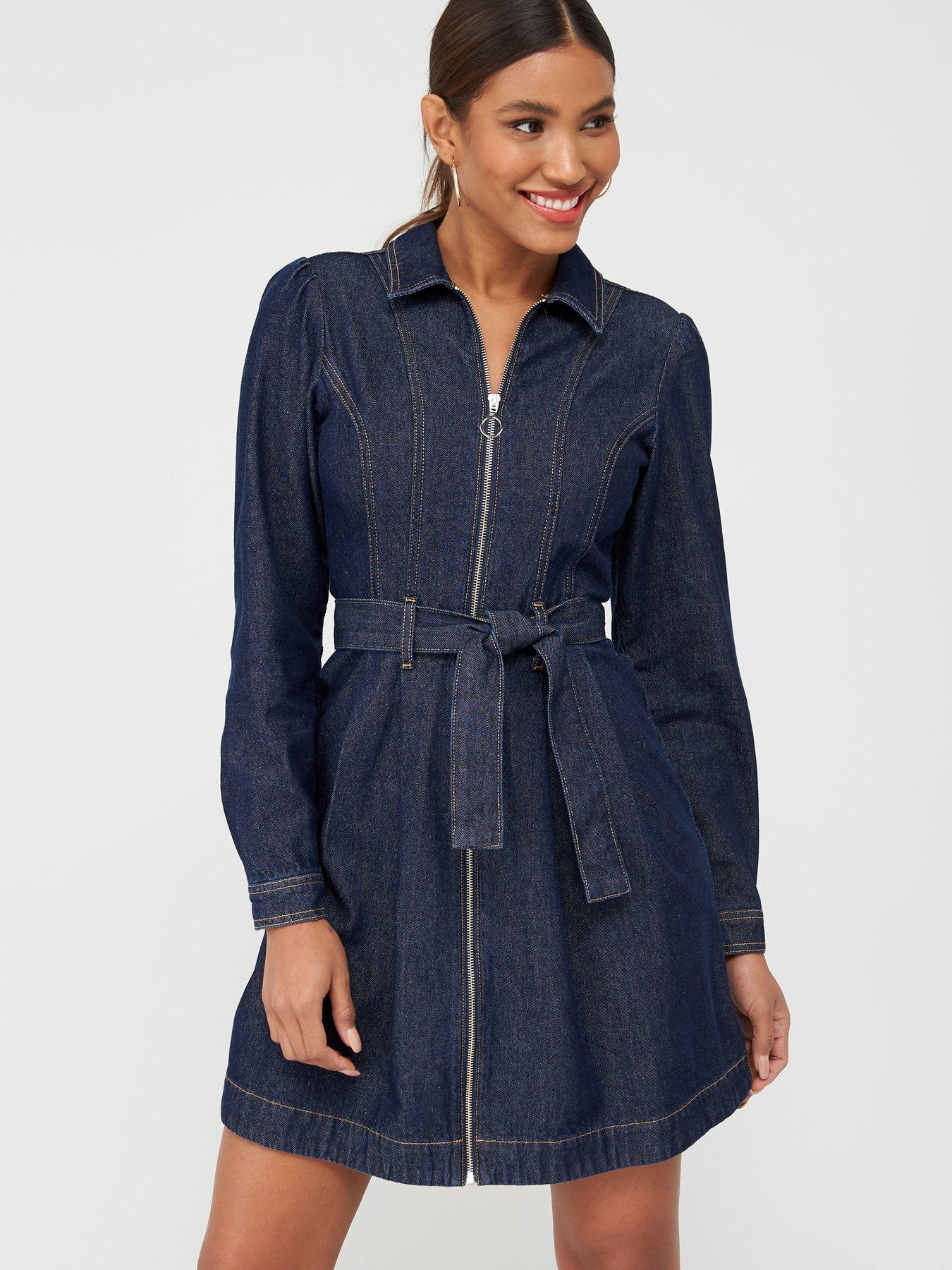 zip through denim dress