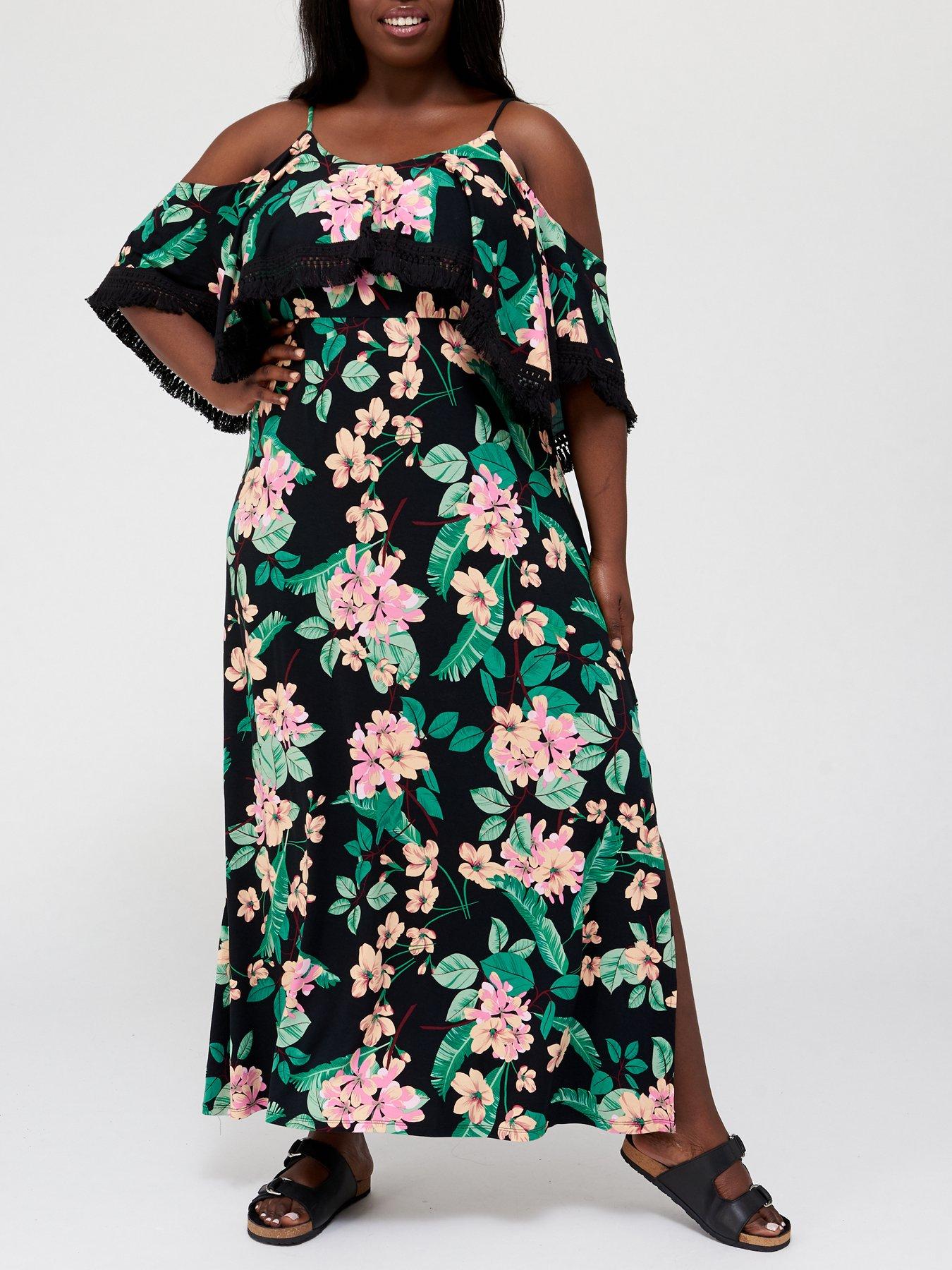 tropical cold shoulder dress