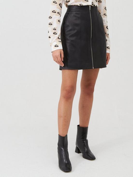 front image of hugo-leather-zip-skirt-blacknbsp