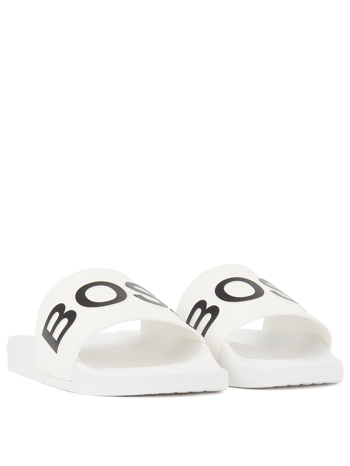 white hugo boss sliders