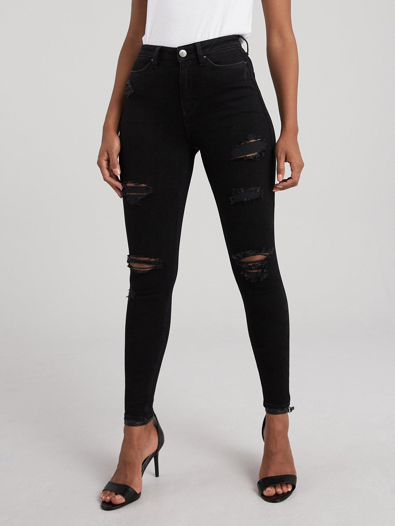 womens black ripped high waisted jeans