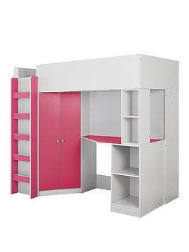 Product photograph of Very Home Miami Fresh High Sleeper Bed With Desk Wardrobe And Shelves - Pink - High Sleeper With Standard Mattress from very.co.uk