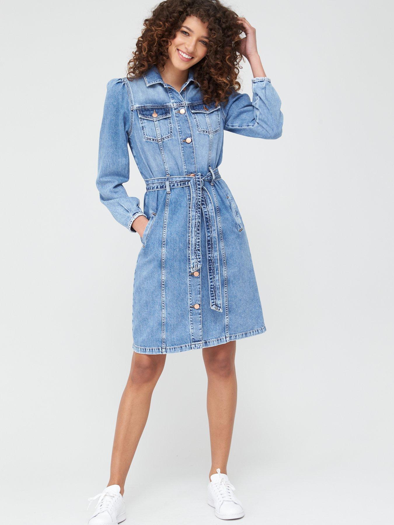 denim midi overall dress