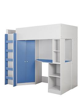 Product photograph of Very Home Miami Fresh High Sleeper Bed With Desk Wardrobe And Shelves - Blue - High Sleeper With Premium Mattress from very.co.uk
