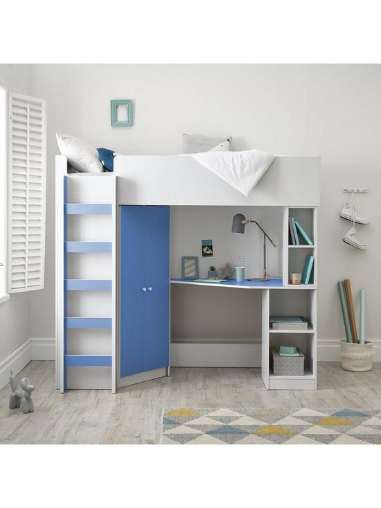 stillFront image of miami-fresh-high-sleeper-bed-with-desk-wardrobe-and-shelves-blue