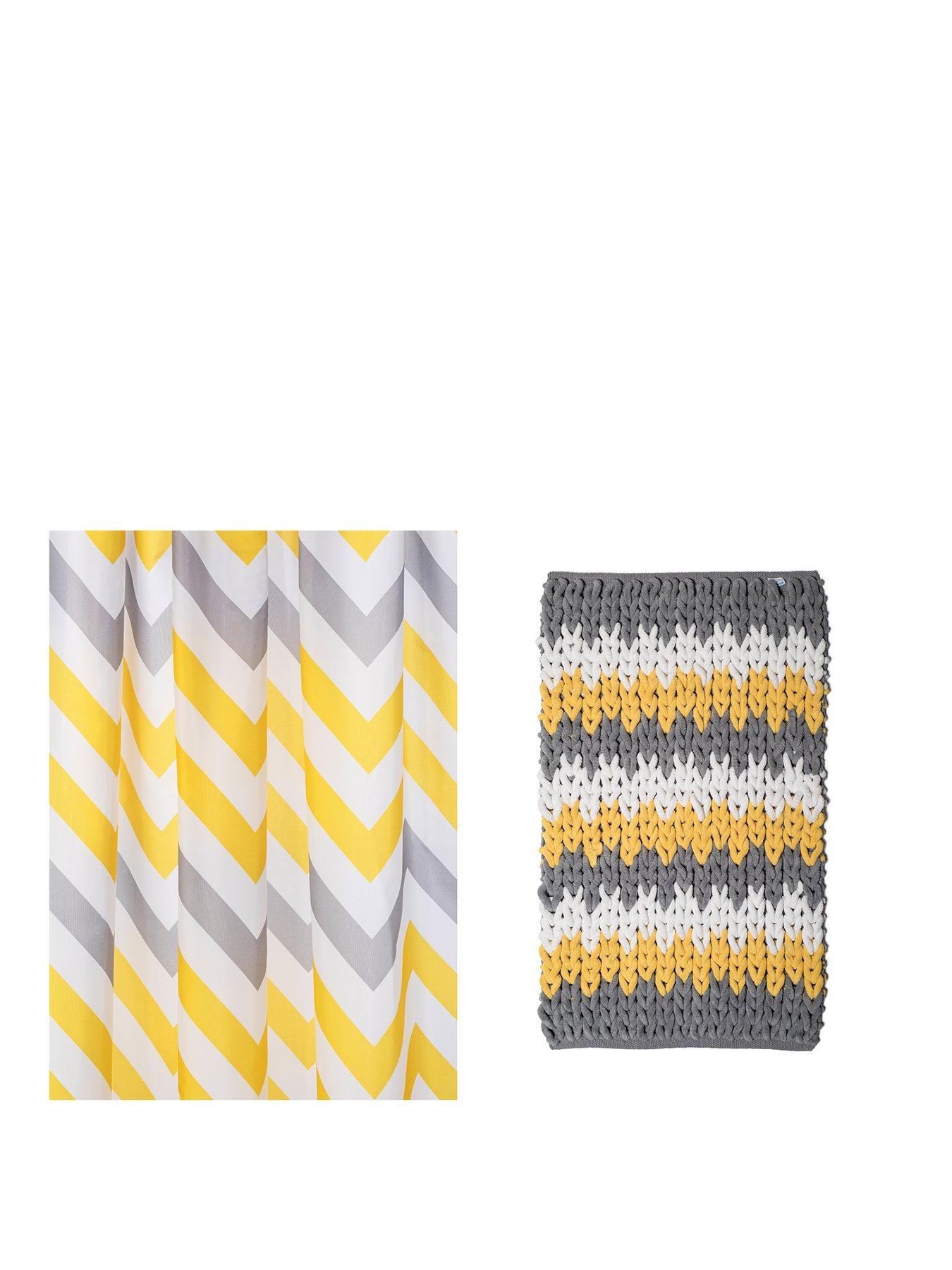 Product photograph of Croydex Chevron Shower Curtain And Bathmat Set Ndash Yellow Grey And White from very.co.uk
