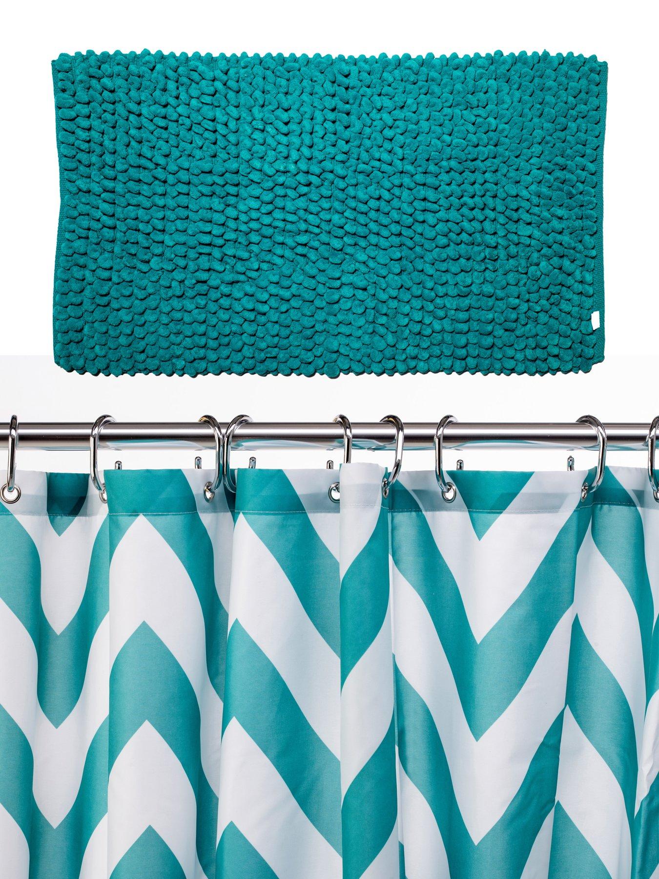 Croydex Chevron Shower Curtain and Bathmat Set – Aqua