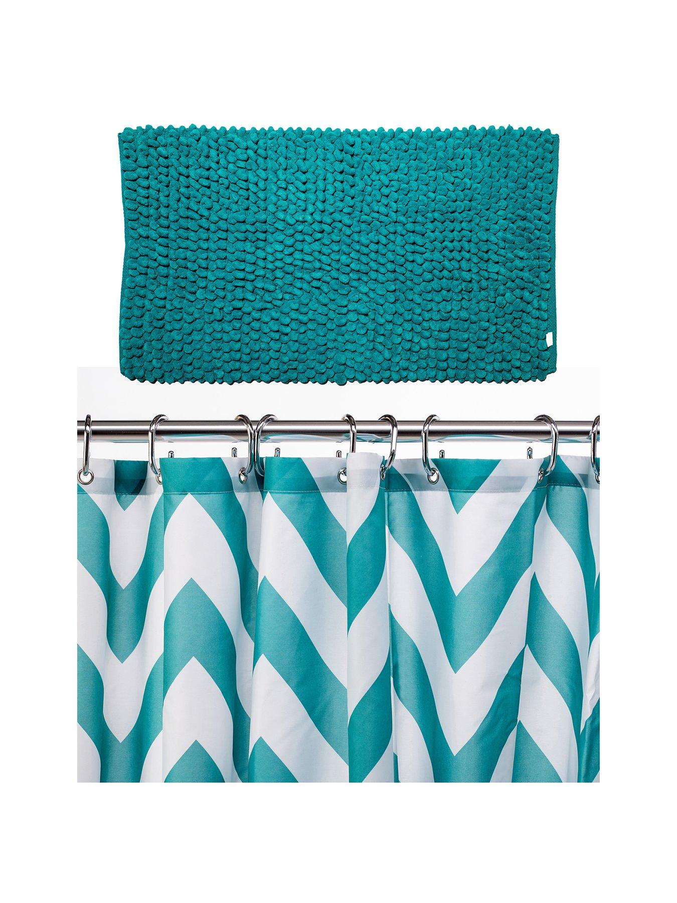 Image 2 of 6 of Croydex Chevron Shower Curtain and Bathmat Set &ndash; Aqua